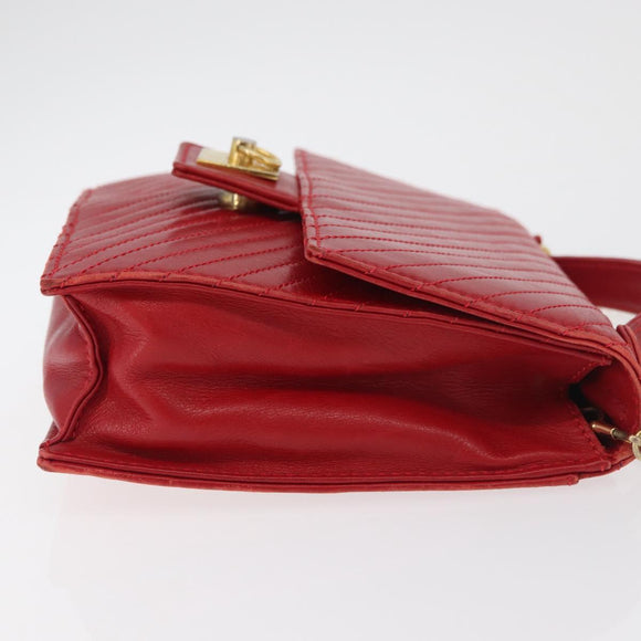 CELINE Chain Shoulder Bag Leather 2way Red Gold Auth BA13005