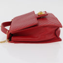 CELINE Chain Shoulder Bag Leather 2way Red Gold Auth BA13005-4