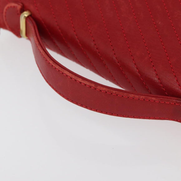 CELINE Chain Shoulder Bag Leather 2way Red Gold Auth BA13005