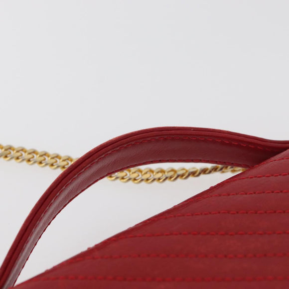 CELINE Chain Shoulder Bag Leather 2way Red Gold Auth BA13005