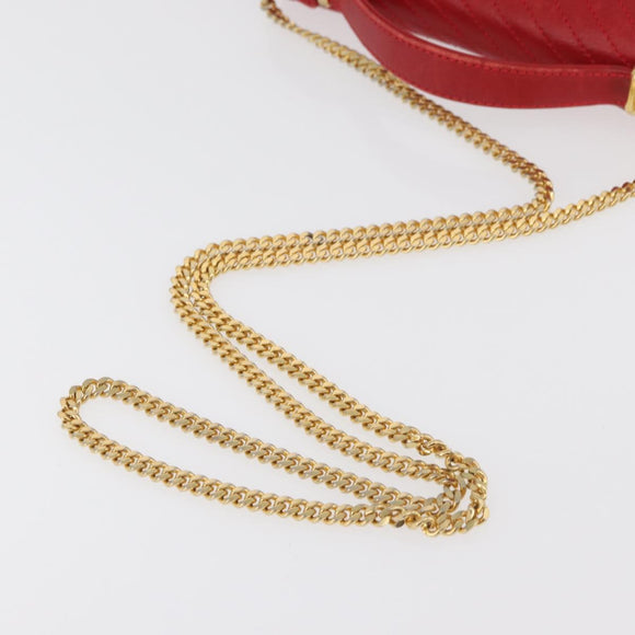 CELINE Chain Shoulder Bag Leather 2way Red Gold Auth BA13005