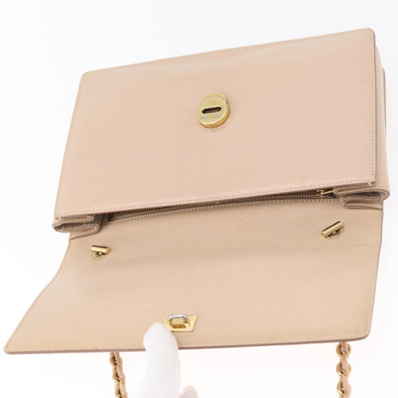 Salvatore Ferragamo Vala Chain Shoulder Bag Leather Gold Beige Auth BA13006