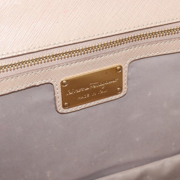 Salvatore Ferragamo Vala Chain Shoulder Bag Leather Gold Beige Auth BA13006