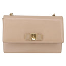 Salvatore Ferragamo Vala Chain Shoulder Bag Leather Gold Beige Auth BA13006-2