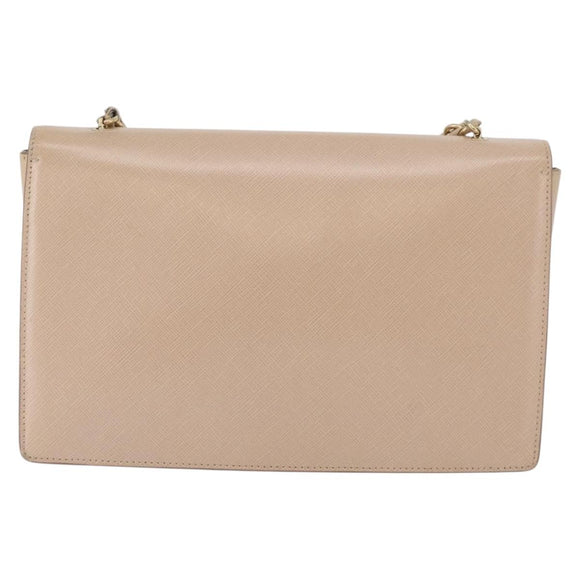Salvatore Ferragamo Vala Chain Shoulder Bag Leather Gold Beige Auth BA13006