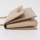 Salvatore Ferragamo Vala Chain Shoulder Bag Leather Gold Beige Auth BA13006-5
