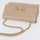 Salvatore Ferragamo Vala Chain Shoulder Bag Leather Gold Beige Auth BA13006-6