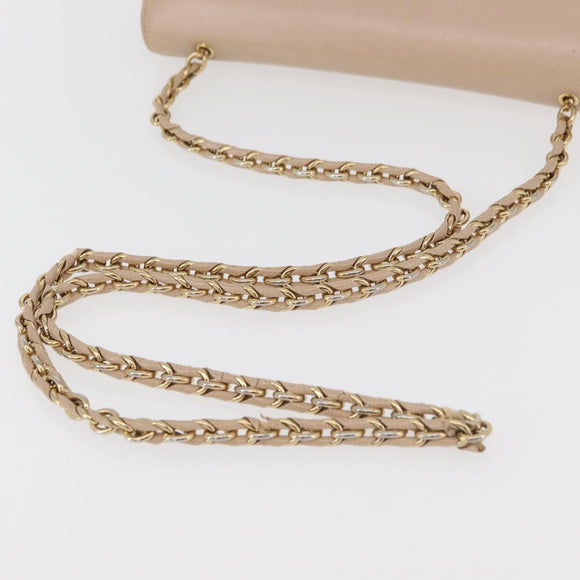 Salvatore Ferragamo Vala Chain Shoulder Bag Leather Gold Beige Auth BA13006