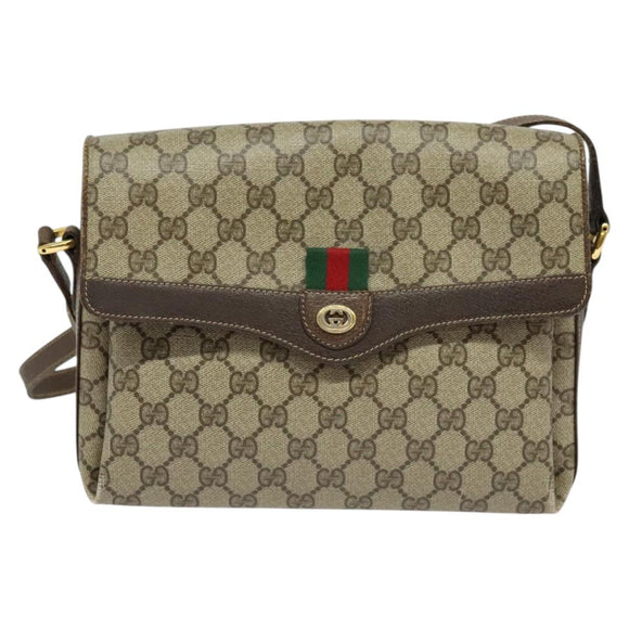 GUCCI GG Supreme Web Sherry Line Shoulder Bag PVC Beige 904 02 084 Auth BA1301