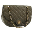 CHANEL Matelasse Chain Shoulder Bag Lamb Skin Green Gold CC Auth BA13010-1