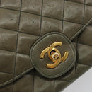 CHANEL Matelasse Chain Shoulder Bag Lamb Skin Green Gold CC Auth BA13010-14