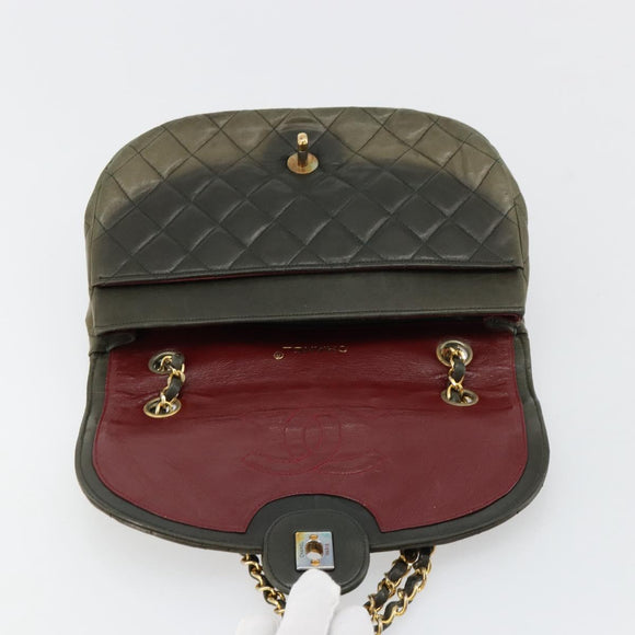 CHANEL Matelasse Chain Shoulder Bag Lamb Skin Green Gold CC Auth BA13010