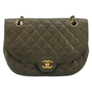 CHANEL Matelasse Chain Shoulder Bag Lamb Skin Green Gold CC Auth BA13010-2