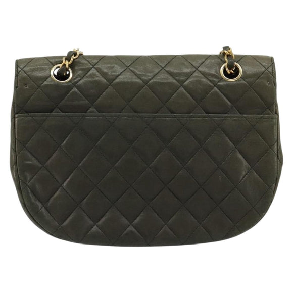 CHANEL Matelasse Chain Shoulder Bag Lamb Skin Green Gold CC Auth BA13010