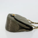 CHANEL Matelasse Chain Shoulder Bag Lamb Skin Green Gold CC Auth BA13010-4
