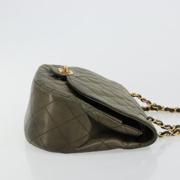 CHANEL Matelasse Chain Shoulder Bag Lamb Skin Green Gold CC Auth BA13010