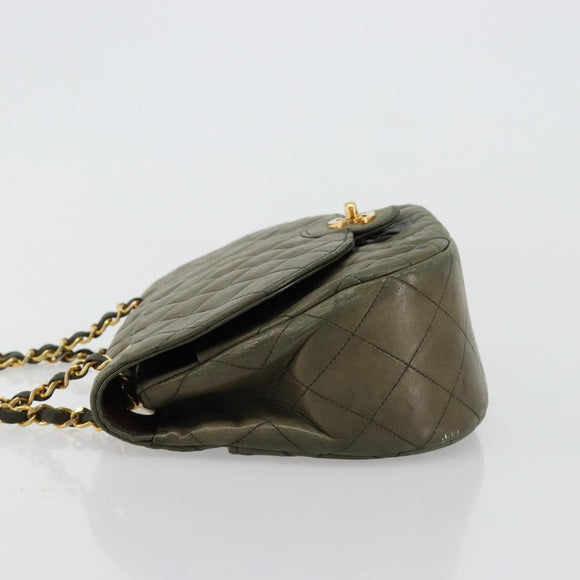 CHANEL Matelasse Chain Shoulder Bag Lamb Skin Green Gold CC Auth BA13010