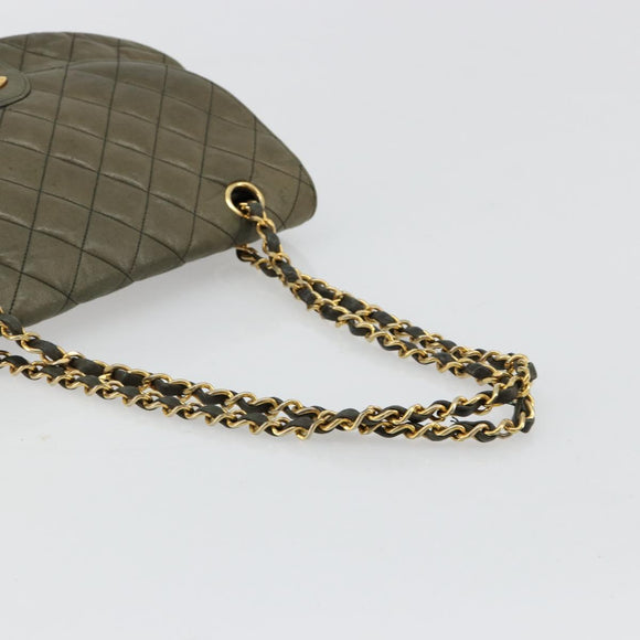 CHANEL Matelasse Chain Shoulder Bag Lamb Skin Green Gold CC Auth BA13010