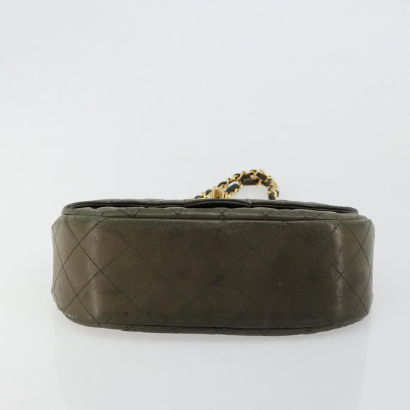 CHANEL Matelasse Chain Shoulder Bag Lamb Skin Green Gold CC Auth BA13010