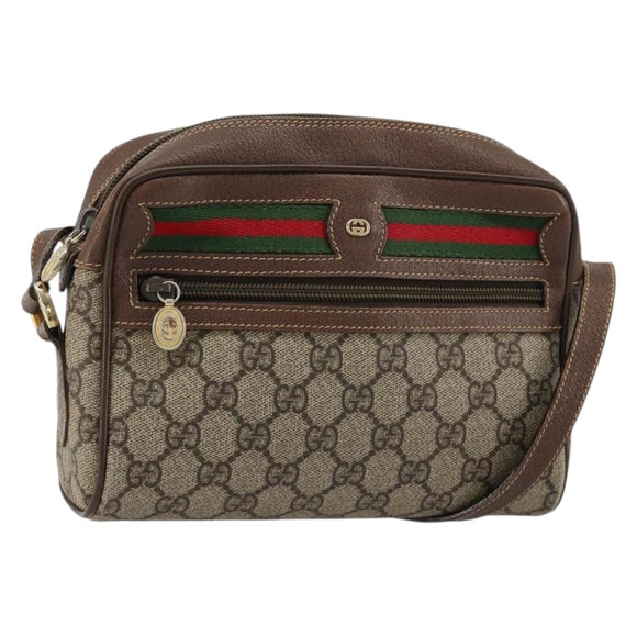 GUCCI GG Supreme Web Sherry Line Bag PVC Beige Gold 001 50 6655 Auth BA13016
