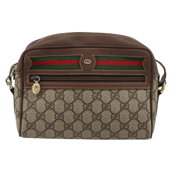 GUCCI GG Supreme Web Sherry Line Bag PVC Beige Gold 001 50 6655 Auth BA13016