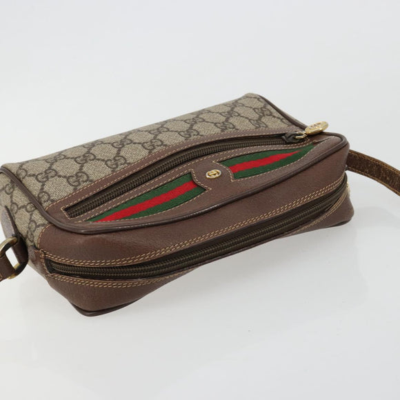 GUCCI GG Supreme Web Sherry Line Bag PVC Beige Gold 001 50 6655 Auth BA13016