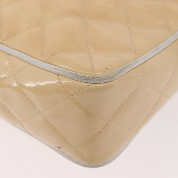CHANEL Matelasse Chain Schoudertas Lakleer Ivoor Goud CC Auth BA13017