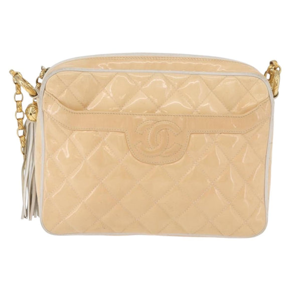 CHANEL Matelasse Chain Schoudertas Lakleer Ivoor Goud CC Auth BA13017