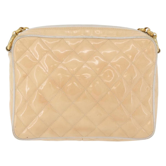 CHANEL Matelasse Chain Schoudertas Lakleer Ivoor Goud CC Auth BA13017