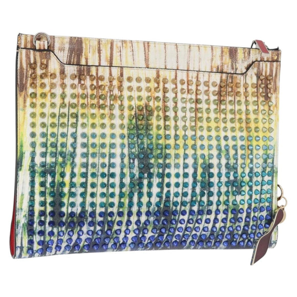 Christian Louboutin Clutch Bag Leather Multicolor Silver Auth BA13018A