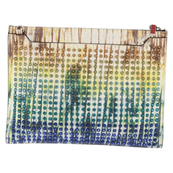 Christian Louboutin Clutch Bag Leather Multicolor Silver Auth BA13018A