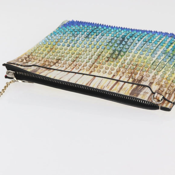Christian Louboutin Clutch Bag Leather Multicolor Silver Auth BA13018A