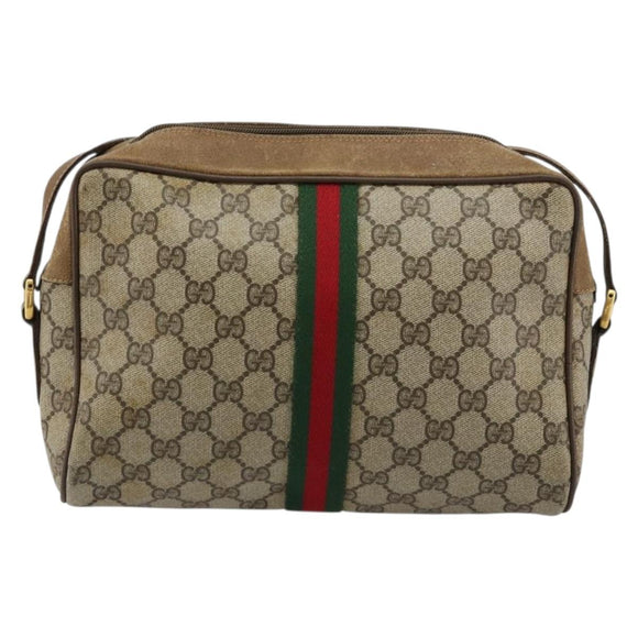 GUCCI GG Supreme Web Sherry Line Bag PVC Beige Gold 56 02 005 Auth BA13019