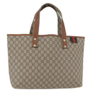 GUCCI GG Supreme Web Sherry Line Tote Bag PVC Beige Gold 211134 Auth BA13026-1