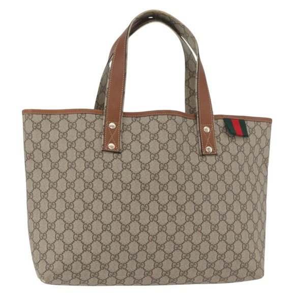 GUCCI GG Supreme Web Sherry Line Tote Bag PVC Beige Gold 211134 Auth BA13026