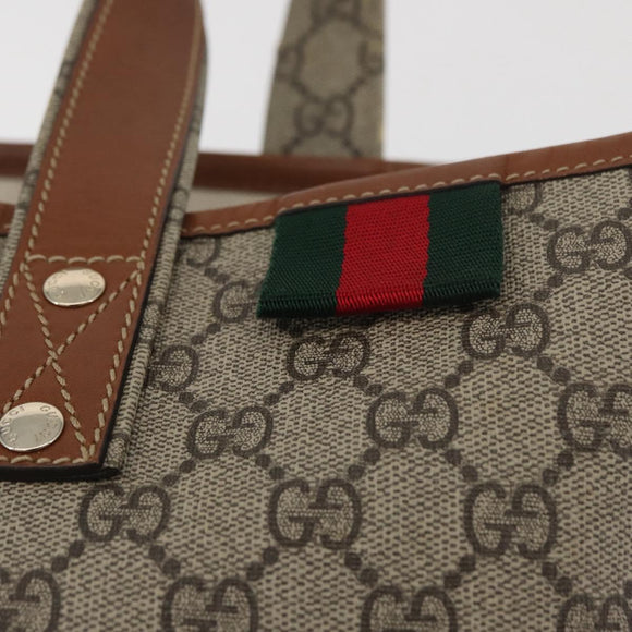 GUCCI GG Supreme Web Sherry Line Tote Bag PVC Beige Gold 211134 Auth BA13026