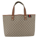 GUCCI GG Supreme Web Sherry Line Tote Bag PVC Beige Gold 211134 Auth BA13026-13