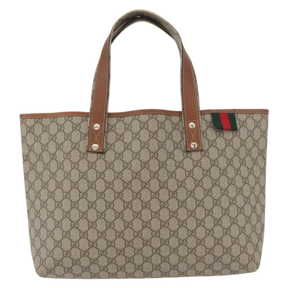 GUCCI GG Supreme Web Sherry Line Tote Bag PVC Beige Gold 211134 Auth BA13026