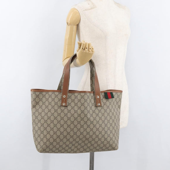 GUCCI GG Supreme Web Sherry Line Tote Bag PVC Beige Gold 211134 Auth BA13026