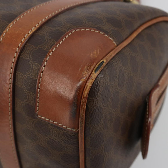 CELINE Macadam Canvas Boston Bag PVC Leder Braun Gold Auth BA13029