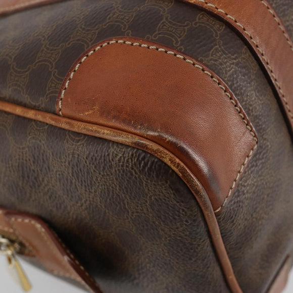 CELINE Macadam Canvas Boston Bag PVC Leder Braun Gold Auth BA13029