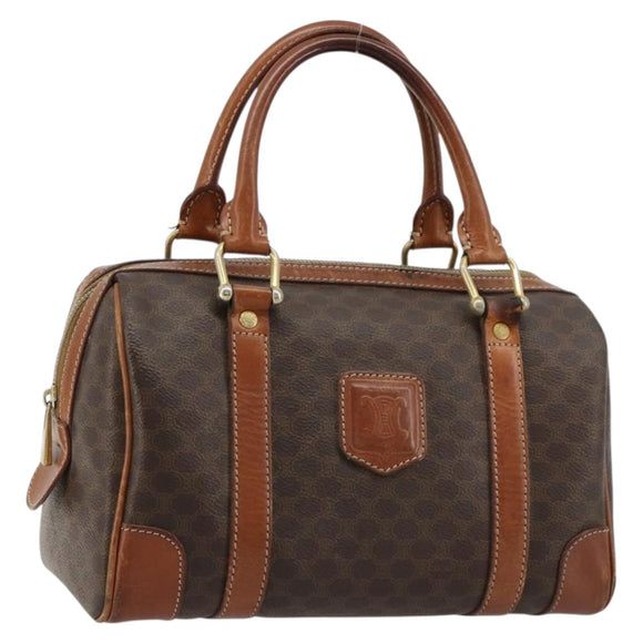 CELINE Macadam Canvas Boston Bag PVC Leder Braun Gold Auth BA13029