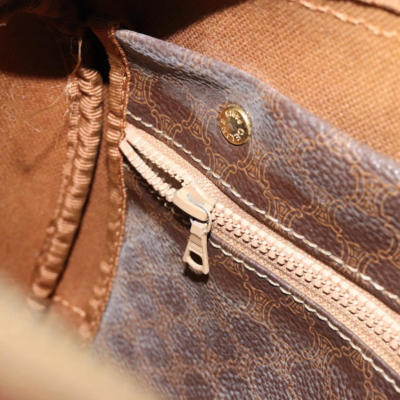 CELINE Macadam Canvas Boston Bag PVC Leder Braun Gold Auth BA13029