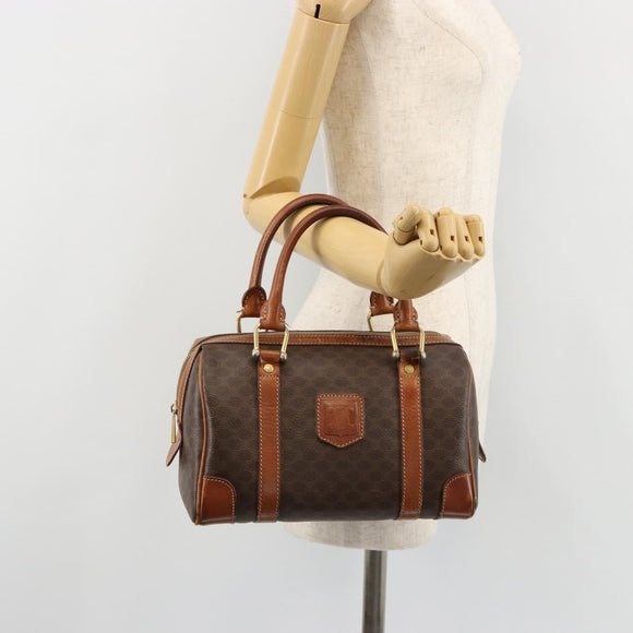 CELINE Macadam Canvas Boston Bag PVC Leder Braun Gold Auth BA13029