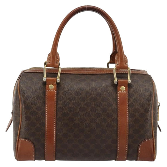 CELINE Macadam Canvas Boston Bag PVC Leder Braun Gold Auth BA13029