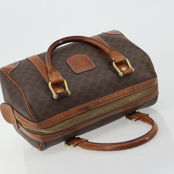 CELINE Macadam Canvas Boston Bag PVC Leder Braun Gold Auth BA13029
