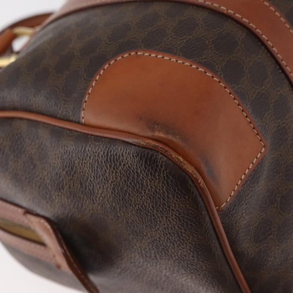 CELINE Macadam Canvas Boston Bag PVC Leder Braun Gold Auth BA13030