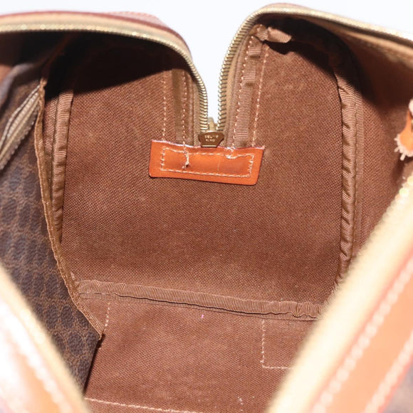 CELINE Macadam Canvas Boston Bag PVC Leder Braun Gold Auth BA13030