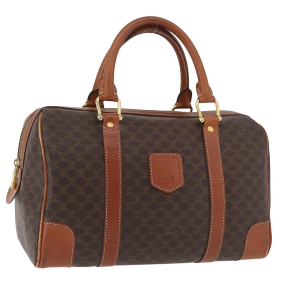 CELINE Macadam Canvas Boston Bag PVC Leder Braun Gold Auth BA13030