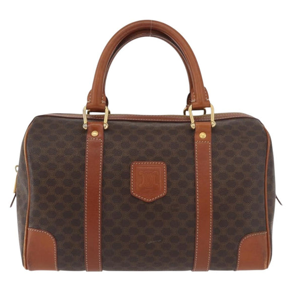 CELINE Macadam Canvas Boston Bag PVC Leder Braun Gold Auth BA13030